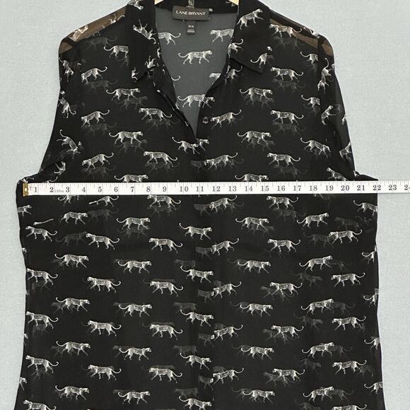 Lane Bryant Women Top Plus 14 Black Sheer Cheetah Leopard Classic Retro Office - Picture 8 of 15